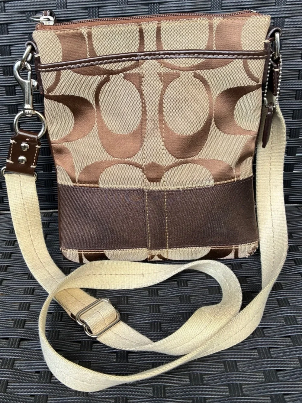 Coach Canvas Signature Crossbody in Brown and Beige